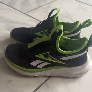 Reebok Kids Black and Neon Green Slip-On Sneakers